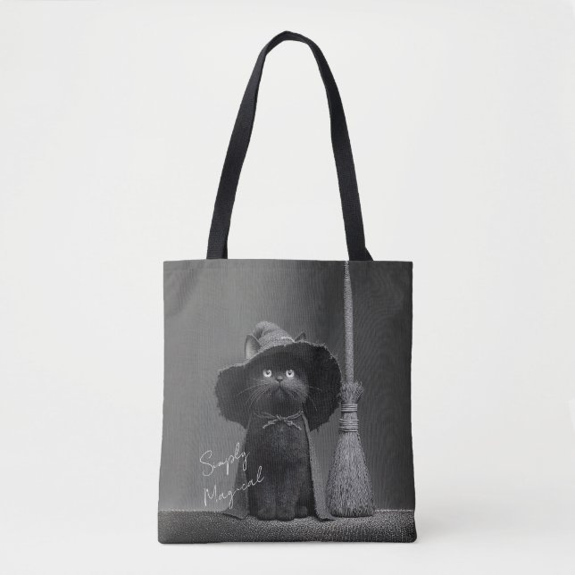 Bolso De Tela Bruja Gato Simplemente Mágica (Anverso)