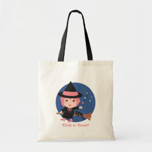 Bolso De Tela Bruja linda y gato negro en escoba voladora
