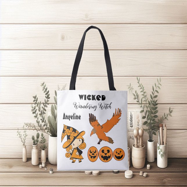 Bolso De Tela Bruja malvada personalizada de Halloween (Wicked Wandering Witch Personalized Halloween Cute Tote Bag)