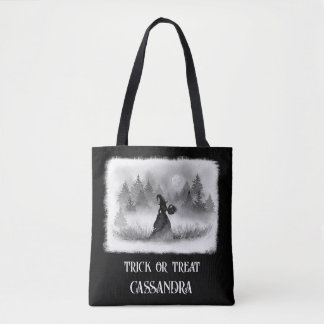 Bolso De Tela Bruja Pidiendo Dulces en una Noche de Luna Llena