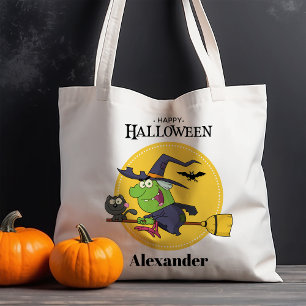 Bolso De Tela Bruja Voladora Escoba Halloween Personalizado