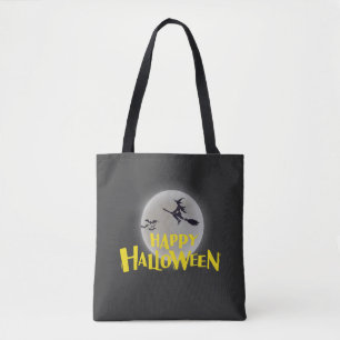 Bolso De Tela Bruja volando sobre la luna Feliz Halloween
