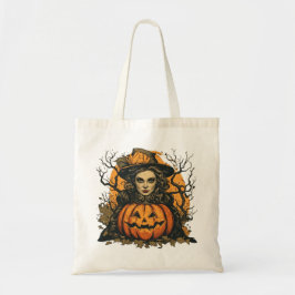 Bolso De Tela Bruja y calabaza de Halloween en un