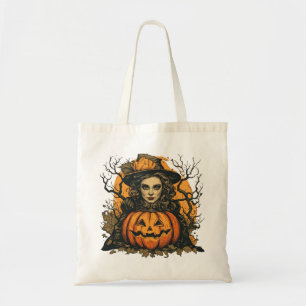 Bolso De Tela Bruja y calabaza de Halloween en un