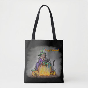 Bolso De Tela Bruja y gato negro, ¡Feliz Halloween!