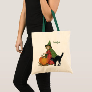 Bolso De Tela Bruja y gato vintage de Halloween, Ellen Clapsaddl