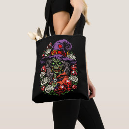 Bolso De Tela Bruja Zombie de Enero con Gemas y Flores
