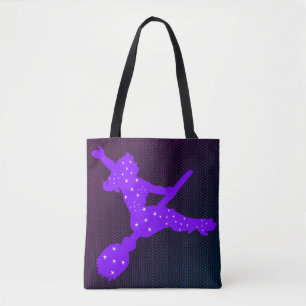 Bolso De Tela Brujas estrelladas en los palos de escoba púrpura