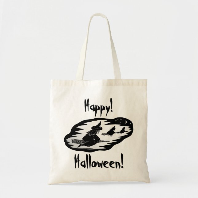Bolso De Tela brujas voladoras espeluznantes en halloween (Frente)