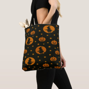 Bolso De Tela Brujas voladoras y calabazas flotantes de Hallowee
