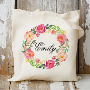 Bolso De Tela Brújula floral rosa personalizada, bienvenida