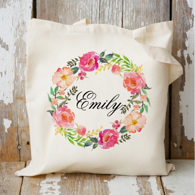 Bolso De Tela Brújula floral rosa personalizada, bienvenida (Subido por el creador)