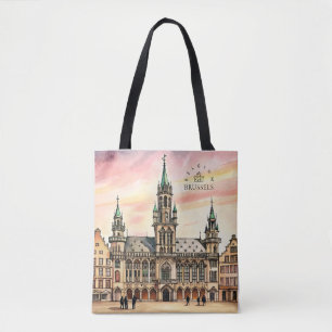 Bolso De Tela Bruselas Bélgica Acuarela Gran Palacio