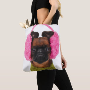 Bolso De Tela Bruselas Griffon con las orejeras rosadas