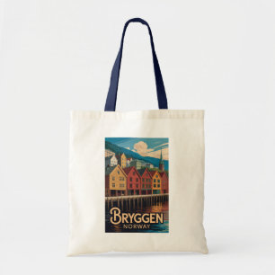 Bolso De Tela Bryggen Noruega Ilustración Arte de viaje Bergen