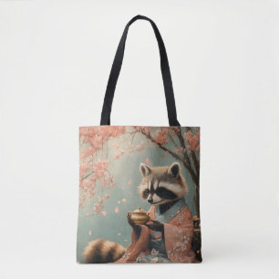 Bolso De Tela Buda del mapache: Té pacífico bajo árbol de cerezo
