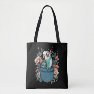 Bolso De Tela Budgie en un bolsillo   Amante floral de las aves