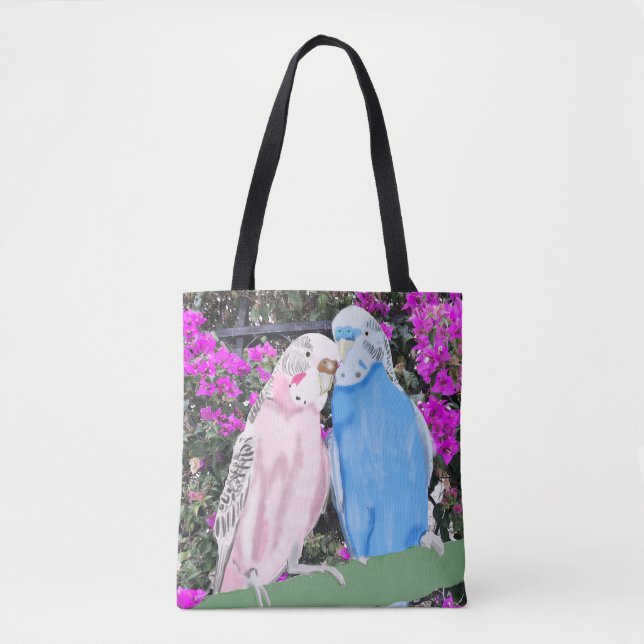 Bolso De Tela Budgies and Pinky mauve Bougainvillea (Anverso)