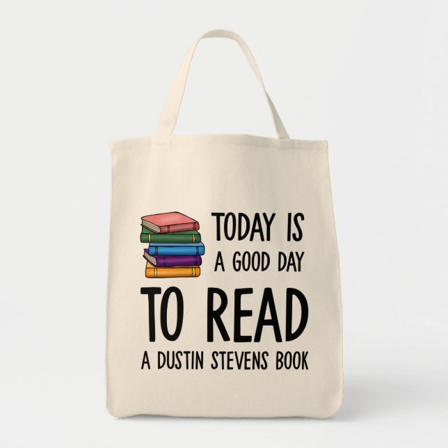 Bolso De Tela Buenos días para leer un libro de Dustin Stevens (Frente)