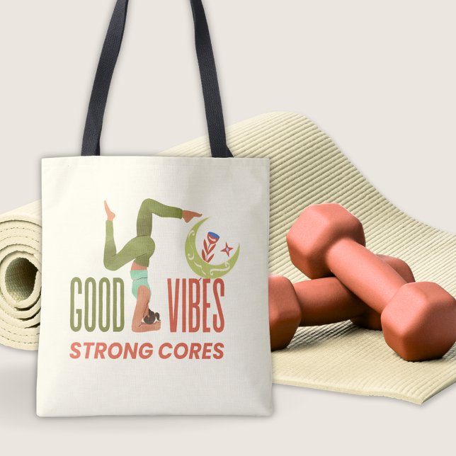 Bolso De Tela Buenos Vibes Cores Fuertes Pilates Cita Yoga Fitne (Good Vibes Strong Cores Pilates Quote Yoga Fitness Tote Bag)