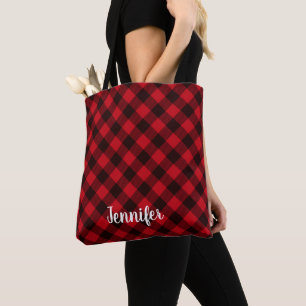 Bolso De Tela Búfalo Cuadro Rojo y Navidad de Invierno Negro