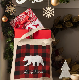Bolso De Tela Búfalo Rojo Tapado y Oso Entrega de nombre perso