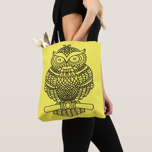 Bolso De Tela Búho (amarillo) - Tote (Detalle)