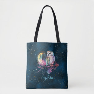 Bolso De Tela Búho Arcoíris Místico y Tumbler de Vidrio Celestia