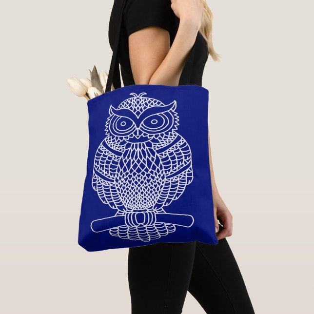 Bolso De Tela Búho (azul oscuro) - Tote (Detalle)