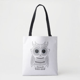 Bolso De Tela Búho Blanco Adorable Ojos Grandes Arte Kawaii Bosq