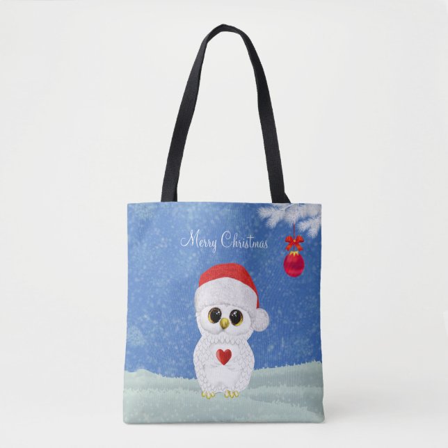 Bolso De Tela Búho blanco de Navidad (Anverso)