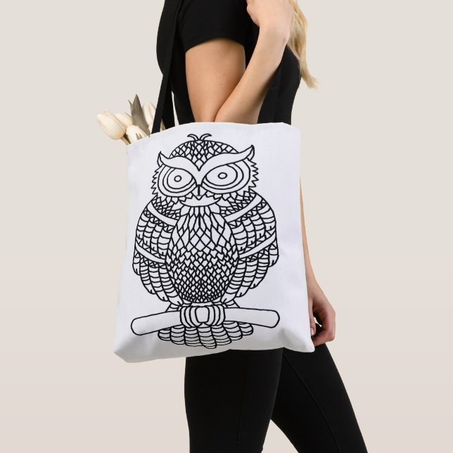 Bolso De Tela Búho (blanco) - Tote (Detalle)