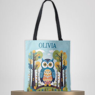 Bolso De Tela Búho caprichoso de colores lindos en el bosque