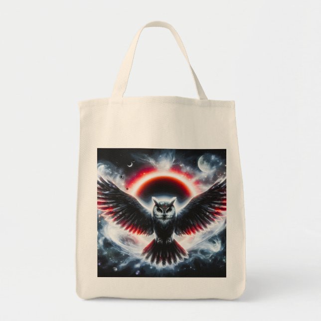 Bolso De Tela Búho Celestial Cósmico Místico (Frente)