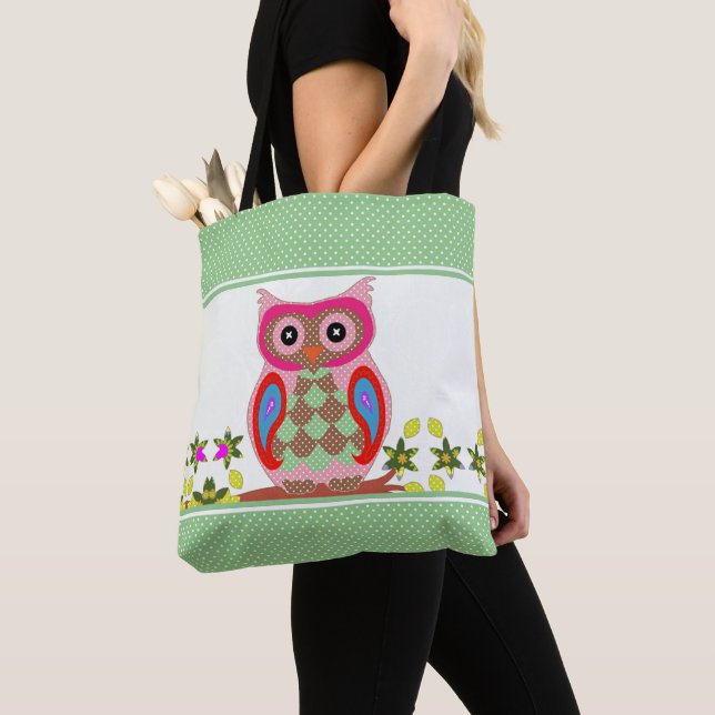Bolso De Tela Búho de lunares con aspecto de patchwork (Detalle)