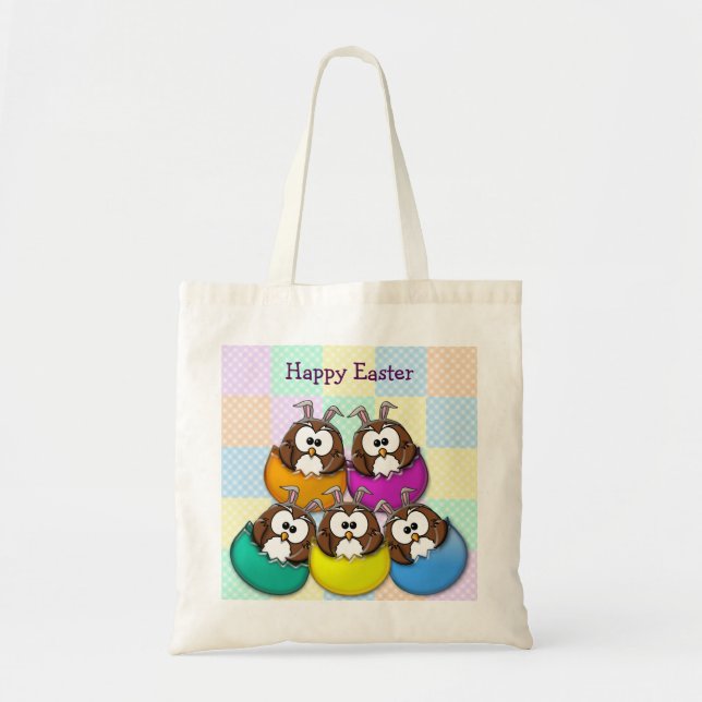 Bolso De Tela Búho de Pascua - arco iris (Frente)