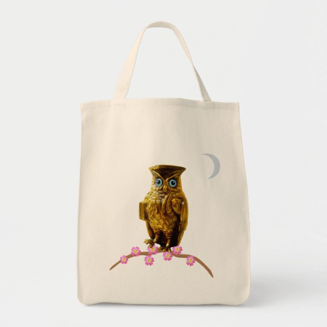 Bolso De Tela Búho Dorado y Luna Creciente (Frente)