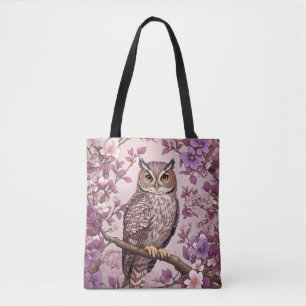 Bolso De Tela Búho Elegante de Floral Púrpura