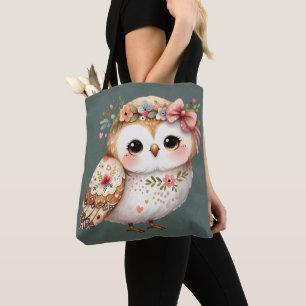 Bolso De Tela Búho Floral Adorable con Lazo