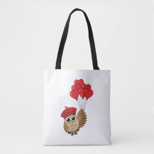 Bolso De Tela Búho lindo volando con globos cardíacos