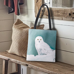 Bolso De Tela Búho Nival Cielo Invernal Ártico Nieve Verde azula