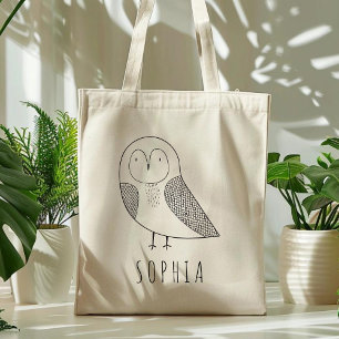 Bolso De Tela Búho Personalizado Lindo para Niños Blanco Negro