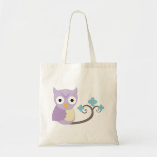Bolso De Tela Búho púrpura y tote azul de los chicas de flores