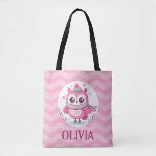 Bolso De Tela Búho Rosa Pequeño y Lindo con Bufanda