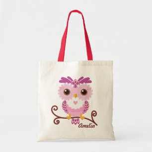 Bolso De Tela Búho rosado de los niños y púrpura femenino