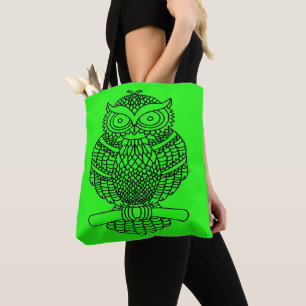 Bolso De Tela Búho (verde neón) - Bolsón
