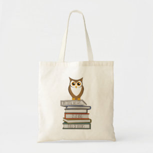 Bolso De Tela Búho y pila de libros