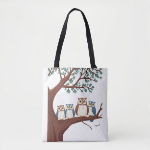 Bolso De Tela Búhos sabios en una rama del bosque