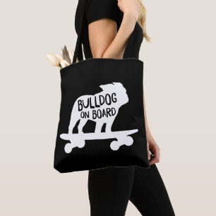Bolso De Tela Bulldog a bordo   Skateboarding Dog Silhouette