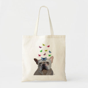 Bolso De Tela Bulldog blanco francés y mariposas